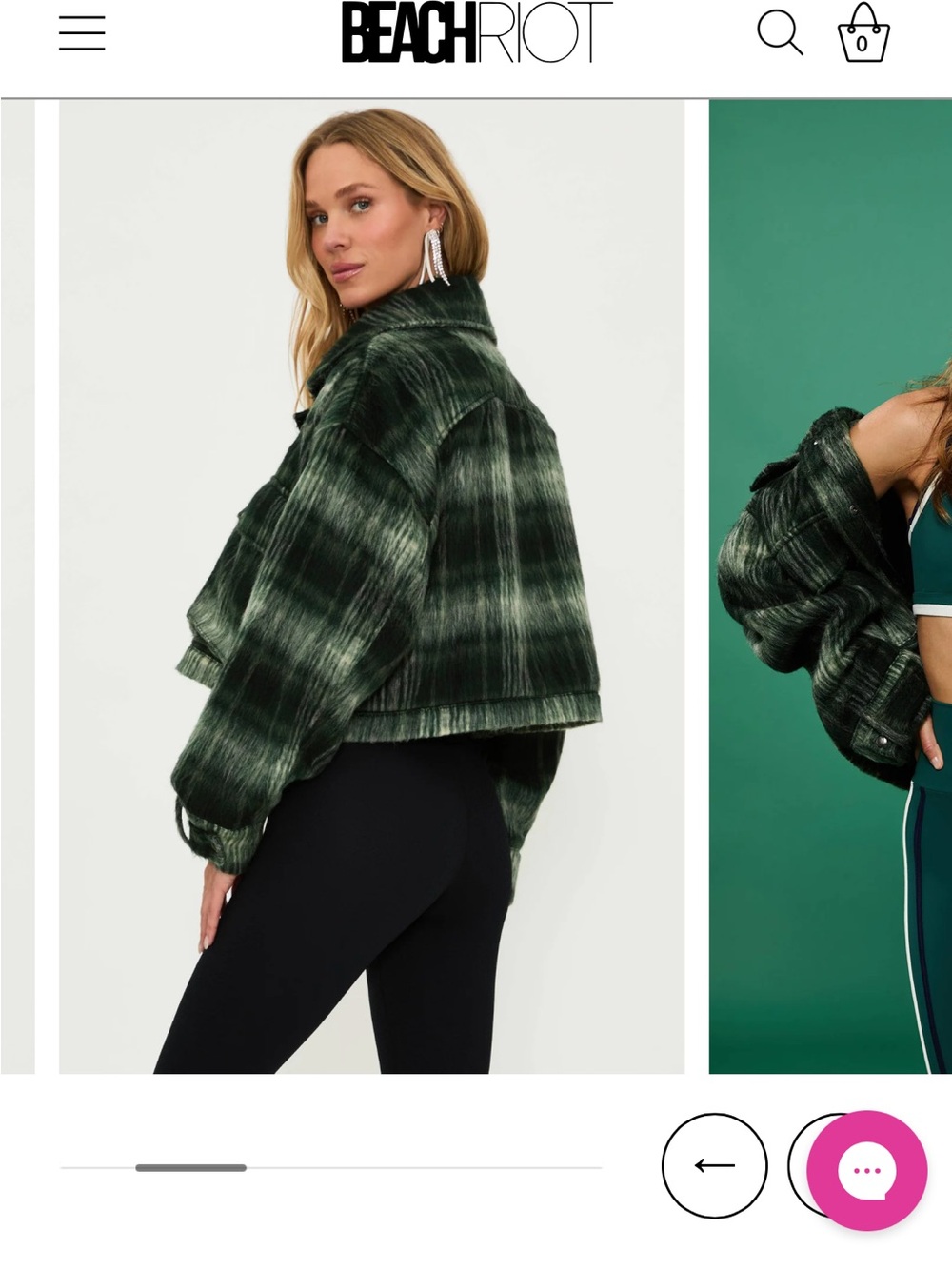 Beach Riot Green Plaid Cropped Teddy Jacket